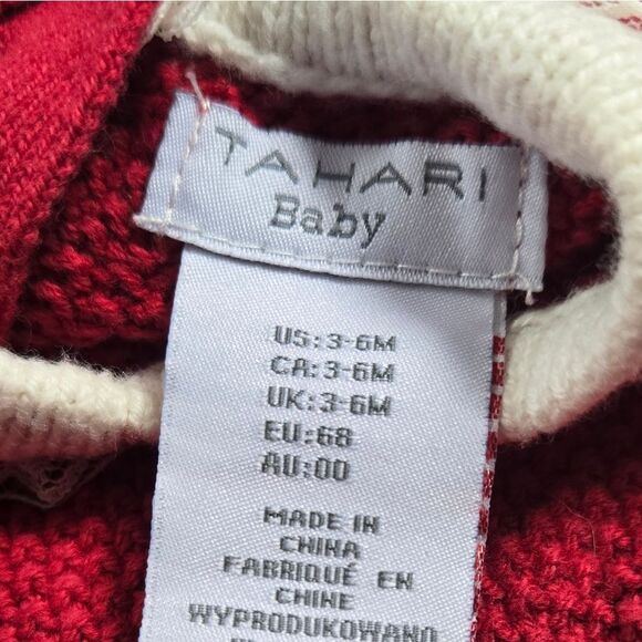 Tahari Baby Red Crochet Knitted Dress Lace Trim Beanie Hat Velvet Bow Infant Cap - Picture 4 of 10